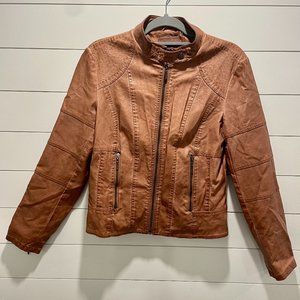 Max Studio Cognac Brown Faux Leather Women's Jacket